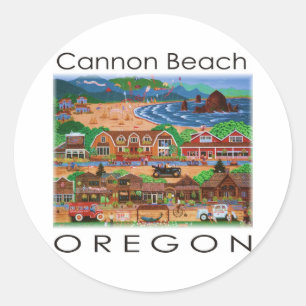 Pegatina Redonda Playa Cannon ~ Oregon