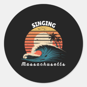 Pegatina Redonda Playa Cantante Machusetts Mujeres Hombres Surfboar