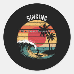 Pegatina Redonda Playa Cantante Machusetts Playa Surf