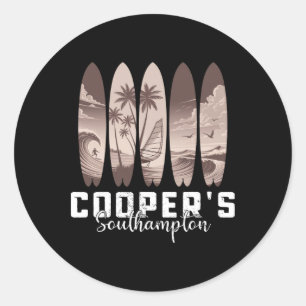Pegatina Redonda Playa Cooper Southampton Surfboard Hombres Mujeres