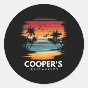 Pegatina Redonda Playa Cooper Southampton Surfboard Surfing Vinta