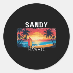 Pegatina Redonda Playa de arena Hawaii Hombres Mujeres Surfing