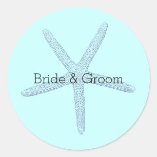 Pegatina Redonda Playa de Blue Starfish