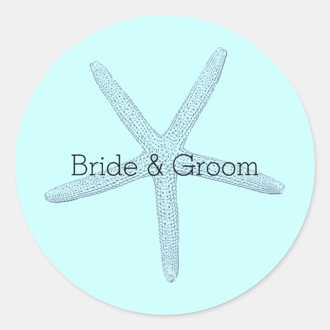 Pegatina Redonda Playa de Blue Starfish (Anverso)