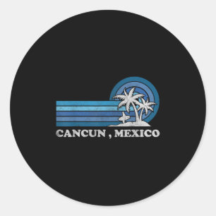 Pegatina Redonda Playa de Cancún México Vintage de vacaciones de ve