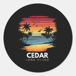 Pegatina Redonda Playa de Cedar Long Island Surfboard Surfing Vinta