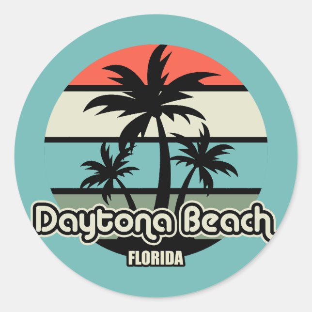 Pegatina Redonda Playa de Daytona Vintage (Anverso)