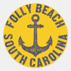 Pegatina Redonda Playa de Folly, Carolina del Sur
