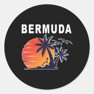 Pegatina Redonda Playa De Isla Tropical En Bermudas