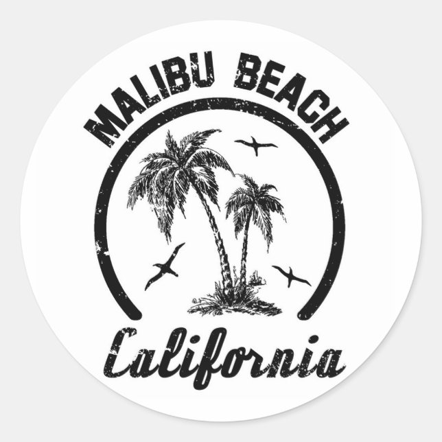 Pegatina Redonda Playa de Malibu (Anverso)