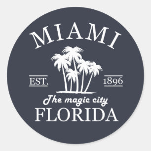 Pegatina Redonda Playa de Miami City, Florida