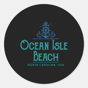 Pegatina Redonda Playa de Ocean Isle Carolina del Norte Diseño Náut