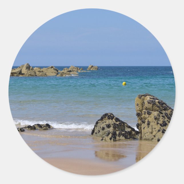 Pegatina Redonda Playa de Plévenon en Francia (Anverso)