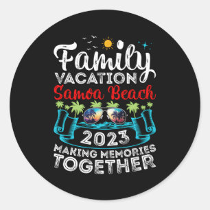 Pegatina Redonda Playa de Samoa Polinesia 2023 para vacaciones fami