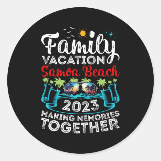 Pegatina Redonda Playa de Samoa Polinesia 2023 para vacaciones fami
