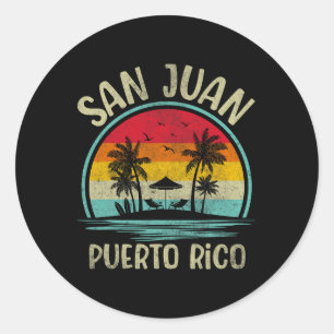 Pegatina Redonda Playa de San Juan Puerto Rico Palm Tree Family Sum