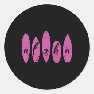 Pegatina Redonda Playa de surf Aloha Tabla de surf Mujeres Chicas H