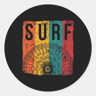 Pegatina Redonda Playa de surf retro surfista con mandala