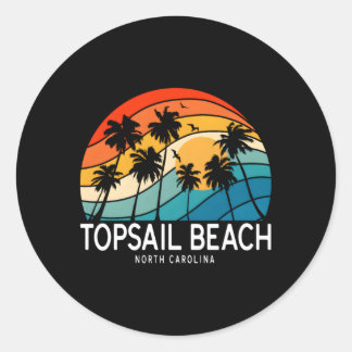 Pegatina Redonda Playa de Topsail North Carolina Palm Tree