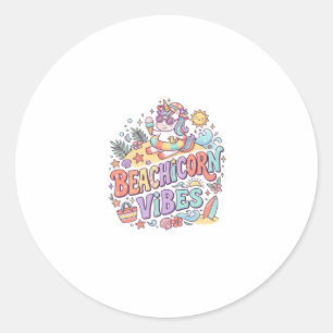 Pegatina Redonda Playa de Unicornio Vibraciones Caprichosas Fondo B