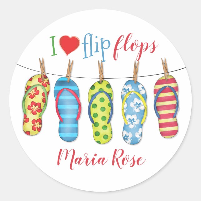 Pegatina Redonda Playa de Verano Simple Flip Flops Fun Moderno (Anverso)