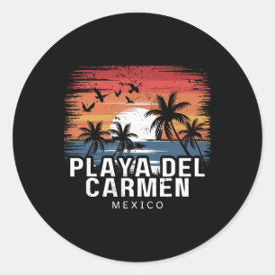 Pegatina Redonda Playa Del Carmen México Surfing Surfista