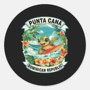 Pegatina Redonda Playa Del Carmen México Tortuga Marina Lindo Surf