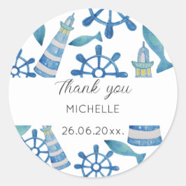 Pegatina Redonda Playa del Faro Acuarela Pintada a Mano