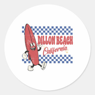 Pegatina Redonda Playa Dillon California Surfista Retro Playa Vinta