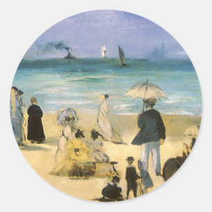 Pegatina Redonda Playa en Boulogne de Edouard Manet, Arte Antiguo