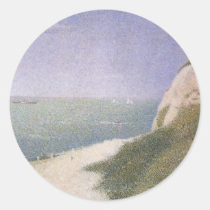 Pegatina Redonda Playa en Honfleur de Georges Seurat, Arte Vintage