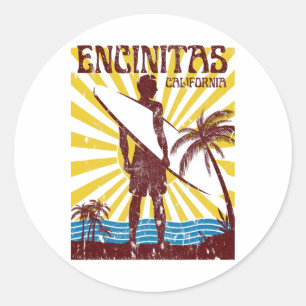 Pegatina Redonda Playa Encinitas Hombres Mujeres Niñas Niños 