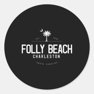 Pegatina Redonda Playa Folly Carolina del Sur Surfing