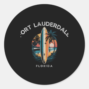 Pegatina Redonda Playa Fort Lauderdale Florida Hombres Mujeres Surf