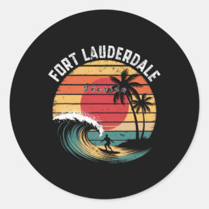 Pegatina Redonda Playa Fort Lauderdale Florida Playa Surfing