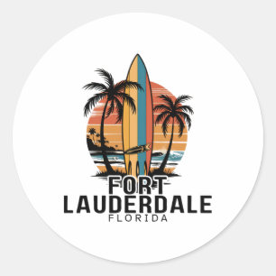 Pegatina Redonda Playa Fort Lauderdale Florida Surfing Surfista _1