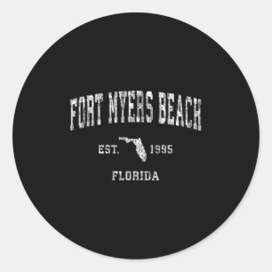 Pegatina Redonda Playa Fort Myers Florida Fl Vintage Deporte Atléti