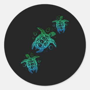 Pegatina Redonda Playa hawaiana Honu de tortugas marinas