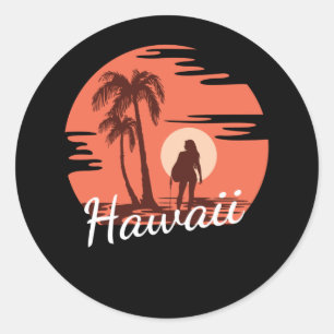 Pegatina Redonda Playa Hawaii