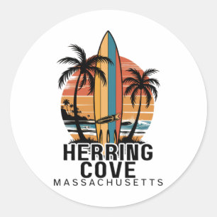 Pegatina Redonda Playa Herring Cove Machusetts Surfing Surfista _1