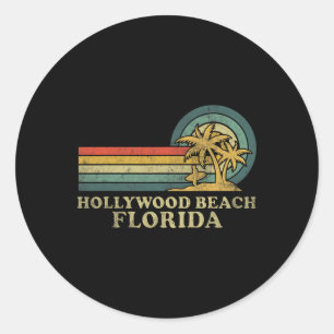 Pegatina Redonda Playa Hollywood Florida Vacaciones Familiares Vint