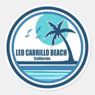 Pegatina Redonda Playa Leo Carrillo California Palma Pájaros