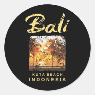 Pegatina Redonda Playa Li Kuta Indonesia Surfing Vintage Hombres Mu