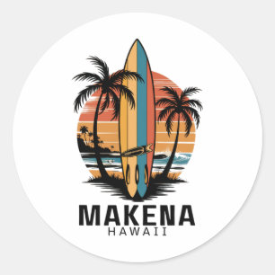 Pegatina Redonda Playa Makena Hawaii Surfing Surfista