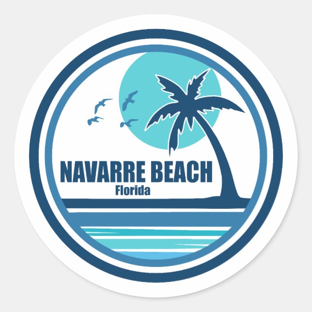 Pegatina Redonda Playa Navarre Florida Palm Tree Birds (Anverso)