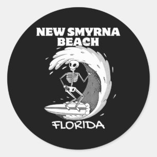 Pegatina Redonda Playa New Smyrna Florida Olas Vintage Retro Surf