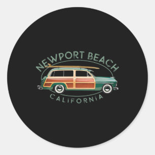 Pegatina Redonda Playa Newport California Surfing Vintage
