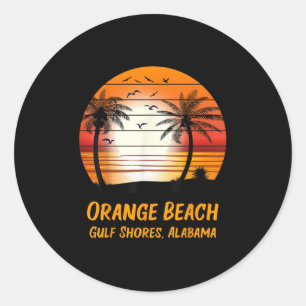 Pegatina Redonda Playa Orange Golfos Costas Alabama Atardecer Vinta