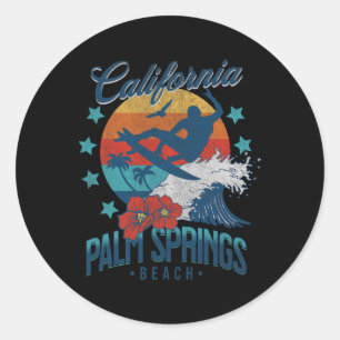 Pegatina Redonda Playa Palm Springs California Surf Vintage Vaca