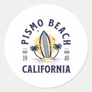 Pegatina Redonda Playa Pismo California Surf Verano Vacaciones Vint